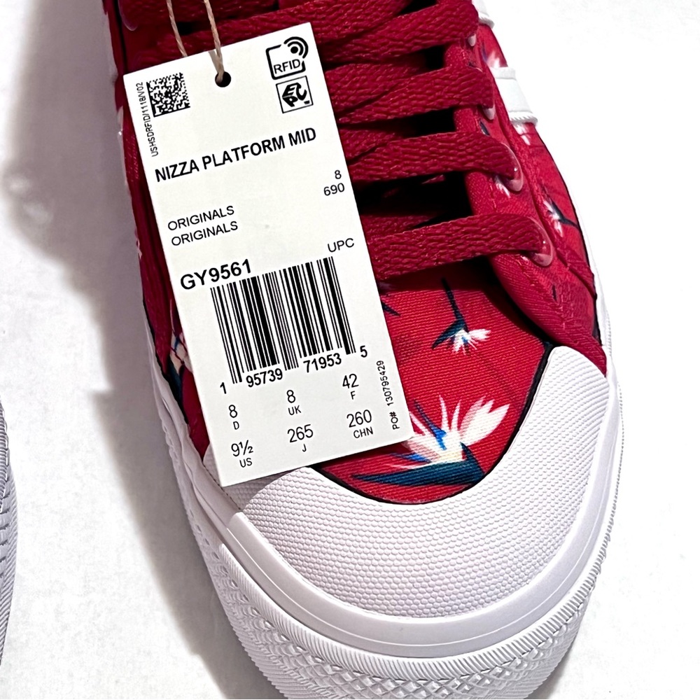 Adidas x Thebe Magugu Nizza Platform Mid Sneakers Size 9.5 Power Red/White/Black - Picture 13 of 15